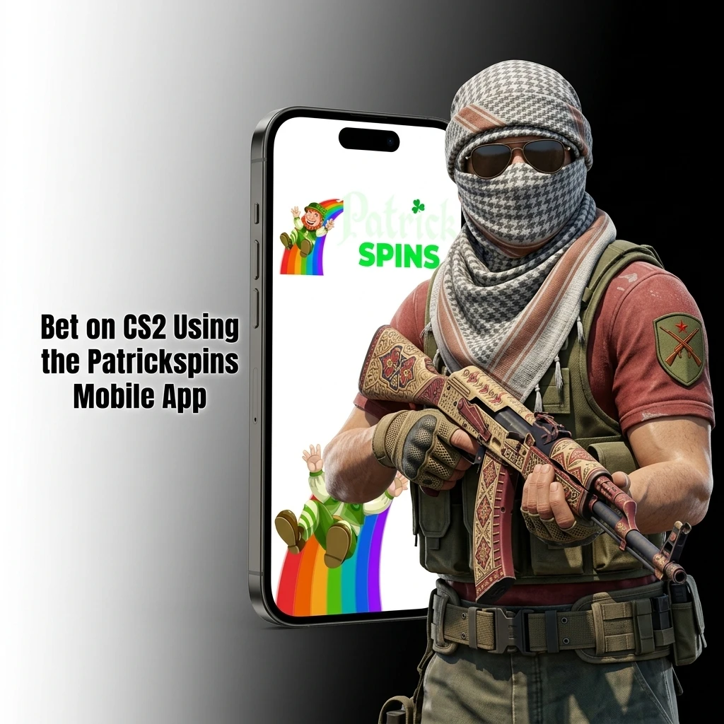 Patrickspins mobile app open on CS2 betting markets showing esports tab and available wagering options