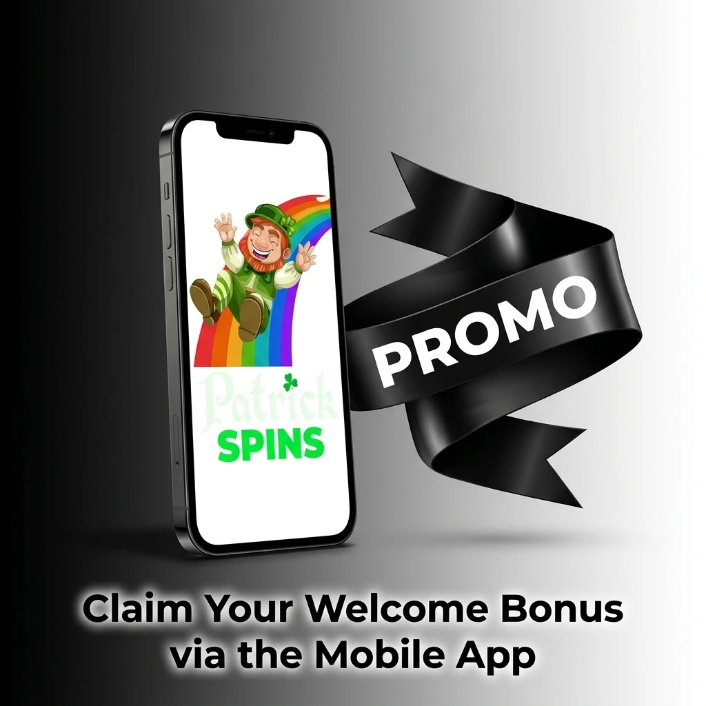 Patrickspins mobile app on phone showing welcome bonus claim process with registration and deposit steps