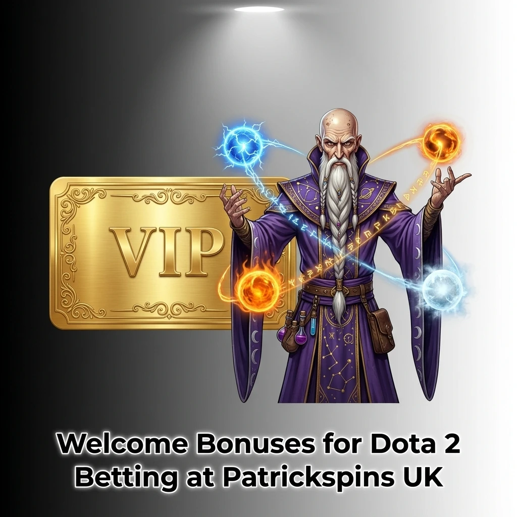 Patrickspins UK welcome bonus tiers for Dota 2 betting, offering 200% to 150% deposit bonuses with x45 wagering