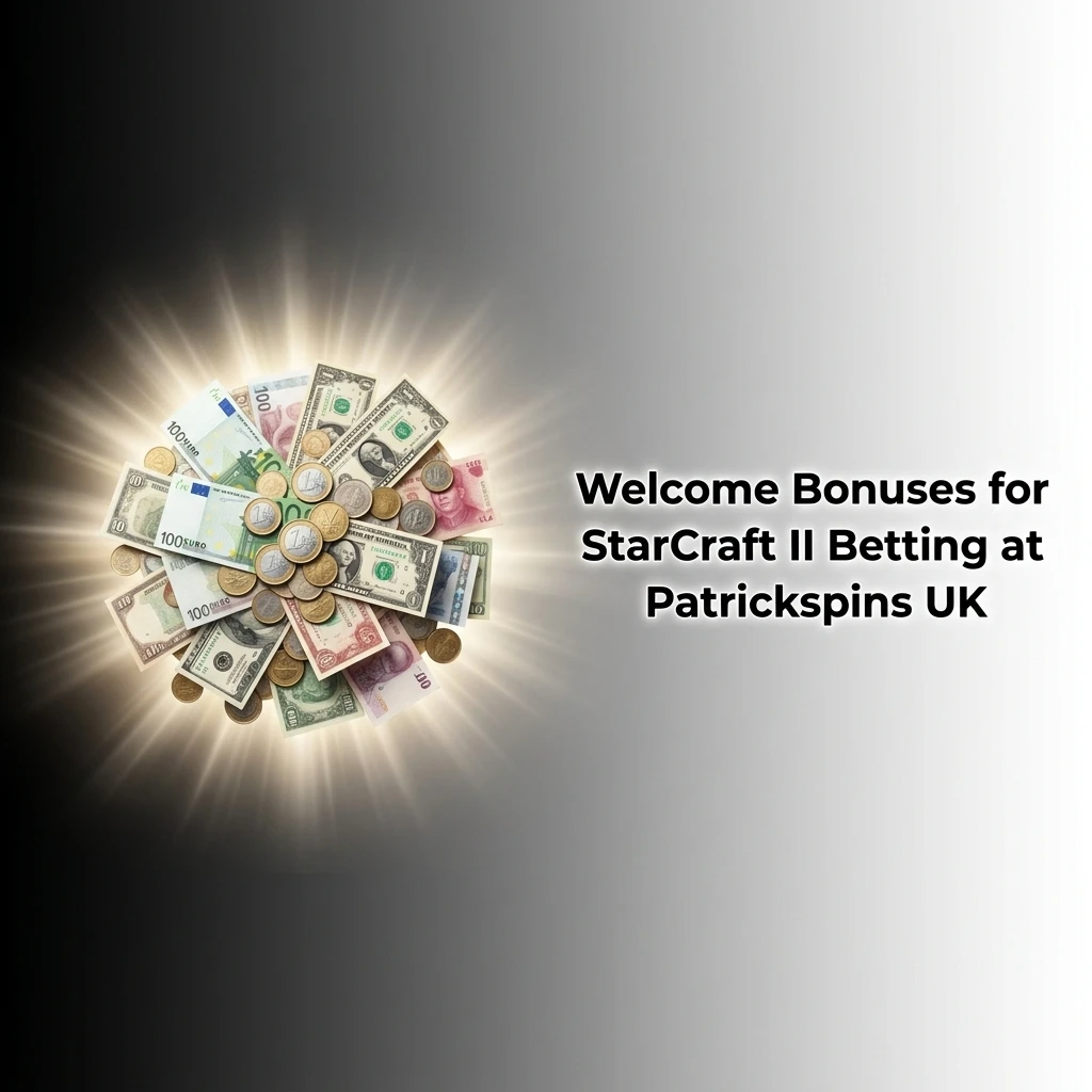 Patrickspins UK welcome bonus tiers for StarCraft II betting, from 200% on £20 deposits to 150% on £750 deposits