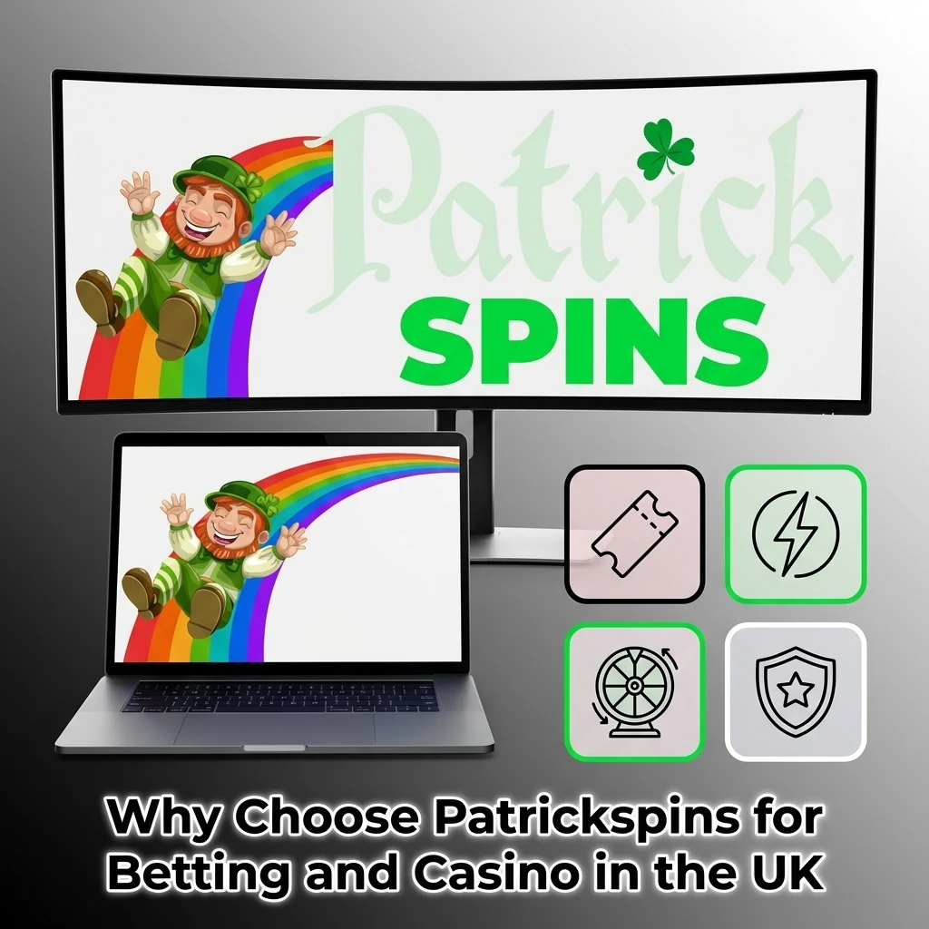 Patrickspins UK platform showing sports betting, live casino, mobile apps, and licensed secure gambling features